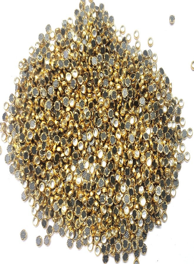OMX,3mm,Round Shape Kundan Stones Beads Flat Back Glue On Rhinestones for Jewellery Making & Embroidery (100 Gram, 2100 Pc, Silver Stone with Golden Mount)